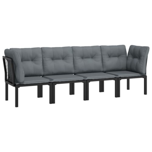 4-Piece Garden Lounge Set Black Grey Poly Rattan Wicker Outdoor Patio Furniture - Image 3