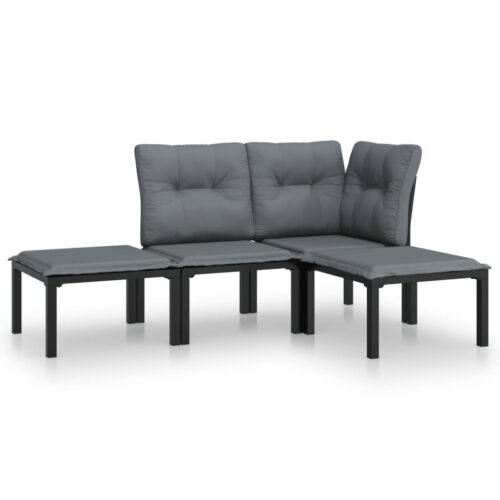 4-Piece Garden Lounge Set Black Grey Poly Rattan Wicker Outdoor Patio Furniture