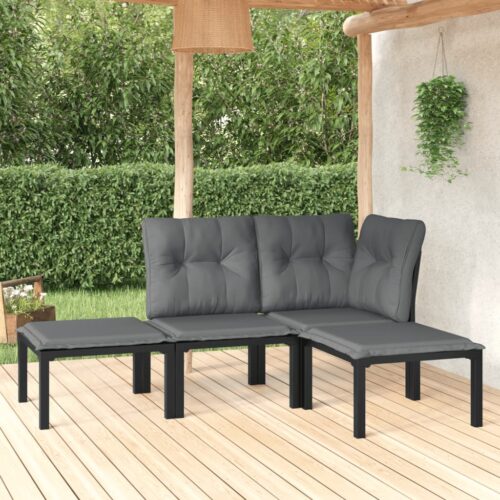 4-Piece Garden Lounge Set Black Grey Poly Rattan Wicker Outdoor Patio Furniture - Image 2