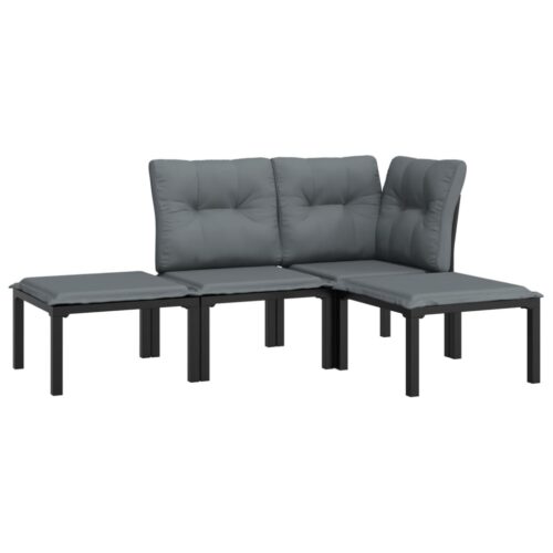 4-Piece Garden Lounge Set Black Grey Poly Rattan Wicker Outdoor Patio Furniture - Image 3