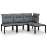 4-Piece Garden Lounge Set Black Grey Poly Rattan Wicker Outdoor Patio Furniture