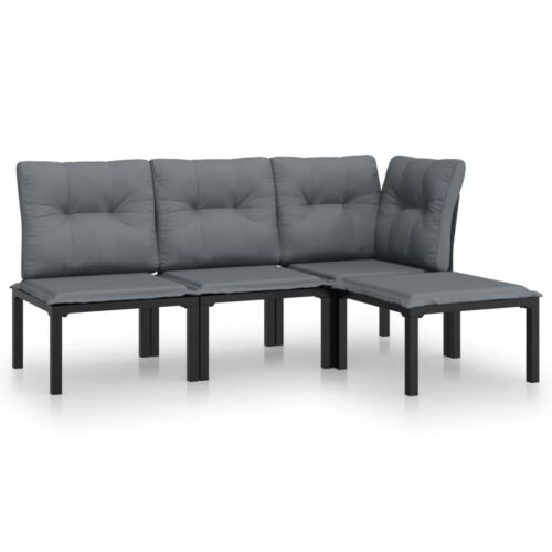 4-Piece Garden Lounge Set Black Grey Poly Rattan Wicker Outdoor Patio Furniture