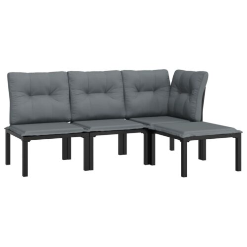 4-Piece Garden Lounge Set Black Grey Poly Rattan Wicker Outdoor Patio Furniture - Image 3