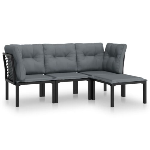 4-Piece Garden Lounge Set Black Grey Poly Rattan Wicker Outdoor Patio Furniture