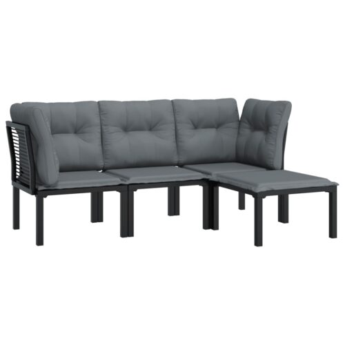 4-Piece Garden Lounge Set Black Grey Poly Rattan Wicker Outdoor Patio Furniture - Image 3