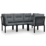 4-Piece Garden Lounge Set Black Grey Poly Rattan Wicker Outdoor Patio Furniture