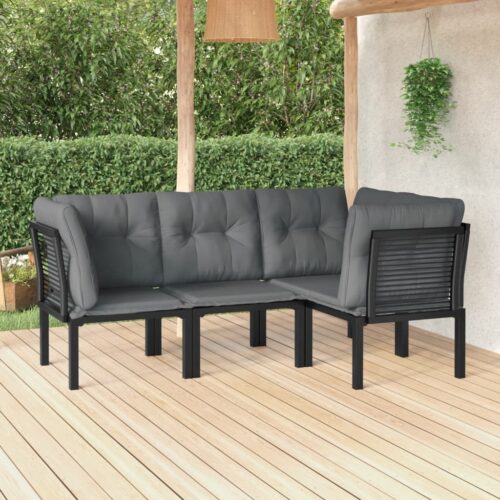 4-Piece Garden Lounge Set Black Grey Poly Rattan Wicker Outdoor Patio Furniture - Image 2
