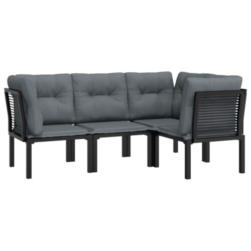 4-Piece Garden Lounge Set Black Grey Poly Rattan Wicker Outdoor Patio Furniture - Image 3
