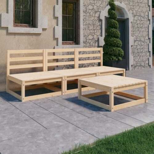 4-Piece Garden Lounge Set Pine Wood Outdoor Patio Furniture - Image 2