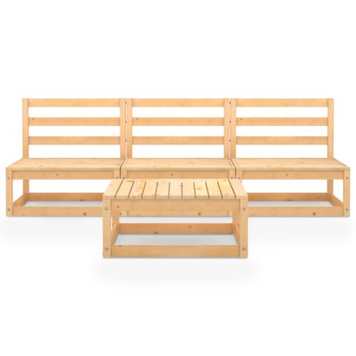 4-Piece Garden Lounge Set Pine Wood Outdoor Patio Furniture - Image 3