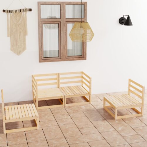 4-Piece Garden Lounge Set Pine Wood Outdoor Patio Furniture - Image 2