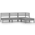 4-Piece Garden Lounge Set Pine Wood Outdoor Patio Furniture Grey