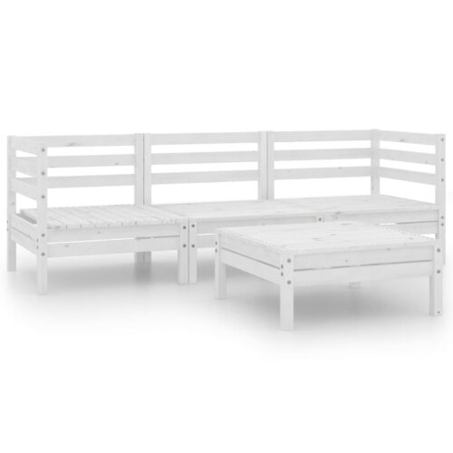 4-Piece Garden Lounge Set White Wood Timber Outdoor Patio Furniture Pine