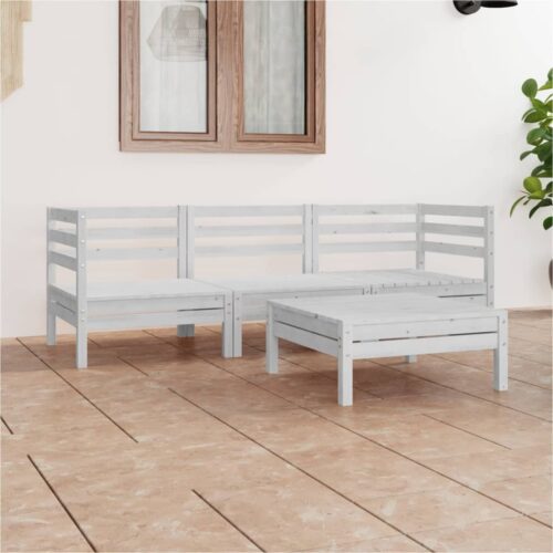 4-Piece Garden Lounge Set White Wood Timber Outdoor Patio Furniture Pine - Image 2