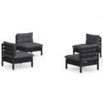 4-Piece Garden Lounge Set with Anthracite Cushions Pine Wood Outdoor Patio Furniture