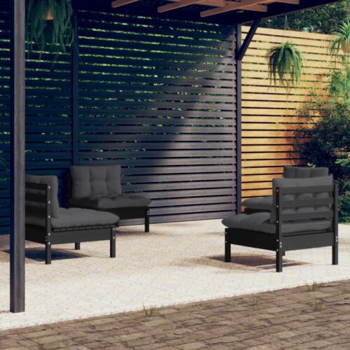 4-Piece Garden Lounge Set with Anthracite Cushions Pine Wood Outdoor Patio Furniture - Image 2