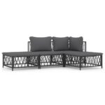 4-Piece Garden Lounge Set with Cushions Anthracite Steel