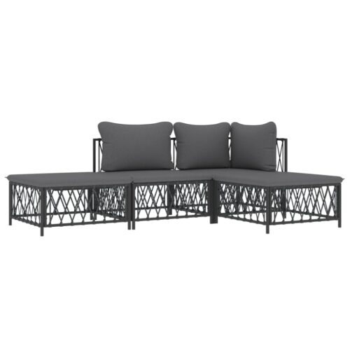 4-Piece Garden Lounge Set with Cushions Anthracite Steel - Image 3