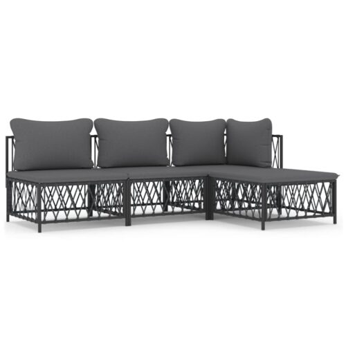 4-Piece Garden Lounge Set with Cushions Anthracite Steel