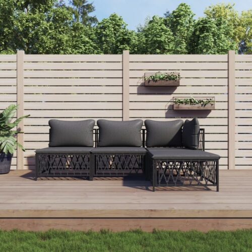 4-Piece Garden Lounge Set with Cushions Anthracite Steel - Image 2