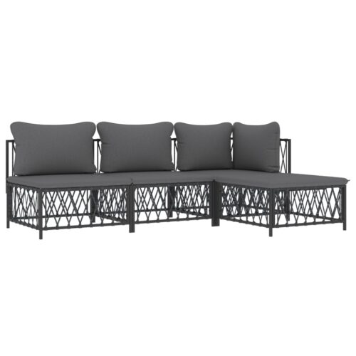 4-Piece Garden Lounge Set with Cushions Anthracite Steel - Image 3