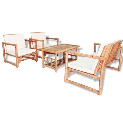 4-Piece Garden Lounge Set with Cushions Bamboo - Image 2