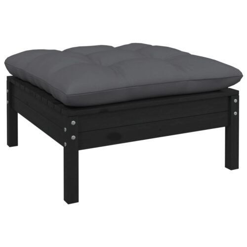 4-Piece Garden Lounge Set with Cushions Black Pine Wood Outdoor Patio Furniture - Image 6