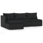 4-Piece Garden Lounge Set with Cushions Black Poly Rattan Wicker Outdoor Patio Furniture