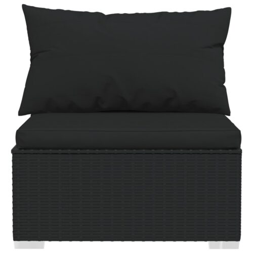 4-Piece Garden Lounge Set with Cushions Black Poly Rattan Wicker Outdoor Patio Furniture - Image 4