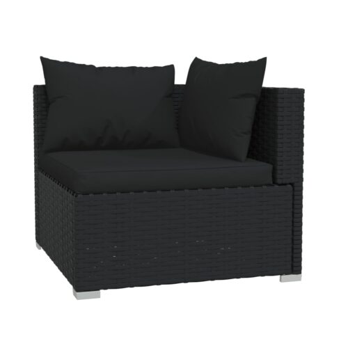 4-Piece Garden Lounge Set with Cushions Black Poly Rattan Wicker Outdoor Patio Furniture - Image 5