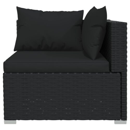 4-Piece Garden Lounge Set with Cushions Black Poly Rattan Wicker Outdoor Patio Furniture - Image 6