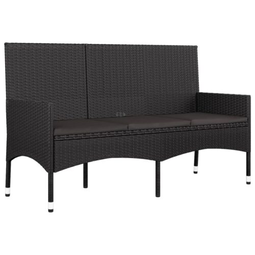 4-Piece Garden Lounge Set with Cushions Black Poly Rattan Wicker Outdoor Patio Furniture - Image 10