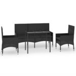 4-Piece Garden Lounge Set with Cushions Black Poly Rattan Wicker Outdoor Patio Furniture