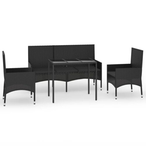 4-Piece Garden Lounge Set with Cushions Black Poly Rattan Wicker Outdoor Patio Furniture