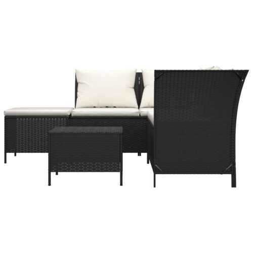 4-Piece Garden Lounge Set with Cushions Black Poly Rattan Wicker Outdoor Patio Furniture - Image 4
