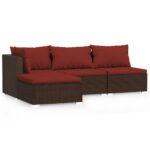 4-Piece Garden Lounge Set with Cushions Brown Poly Rattan Wicker Outdoor Patio Furniture