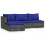 4-Piece Garden Lounge Set with Cushions Grey Poly Rattan Wicker Outdoor Patio Furniture