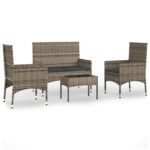 4-Piece Garden Lounge Set with Cushions Grey Poly Rattan Wicker Outdoor Patio Furniture