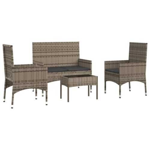 4-Piece Garden Lounge Set with Cushions Grey Poly Rattan Wicker Outdoor Patio Furniture - Image 3