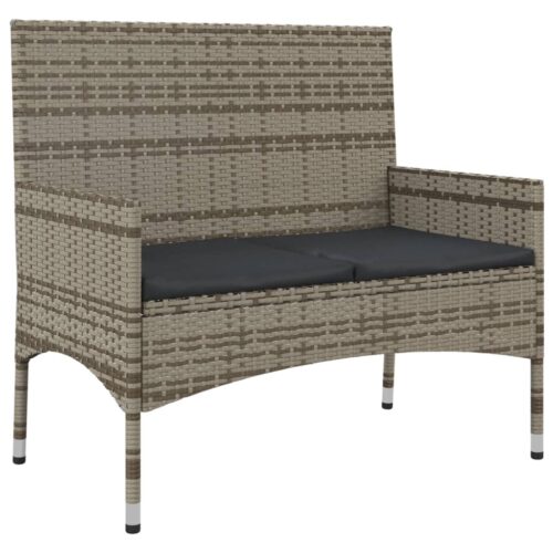 4-Piece Garden Lounge Set with Cushions Grey Poly Rattan Wicker Outdoor Patio Furniture - Image 10