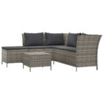 4-Piece Garden Lounge Set with Cushions Grey Poly Rattan Wicker Outdoor Patio Furniture