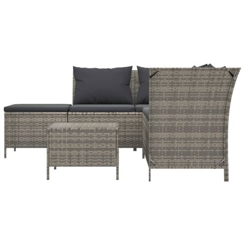 4-Piece Garden Lounge Set with Cushions Grey Poly Rattan Wicker Outdoor Patio Furniture - Image 4
