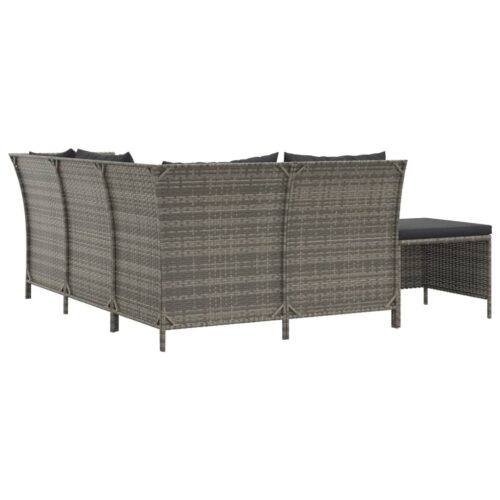 4-Piece Garden Lounge Set with Cushions Grey Poly Rattan Wicker Outdoor Patio Furniture - Image 5