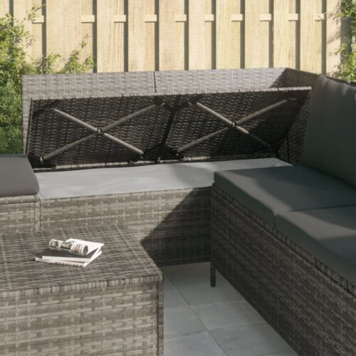 4-Piece Garden Lounge Set with Cushions Grey Poly Rattan Wicker Outdoor Patio Furniture - Image 11