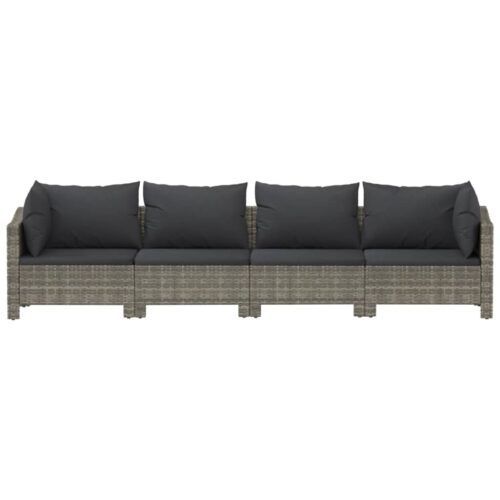 4-Piece Garden Lounge Set with Cushions Grey Poly Rattan Wicker Outdoor Patio Furniture - Image 4