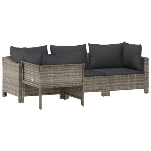 4-Piece Garden Lounge Set with Cushions Grey Poly Rattan Wicker Outdoor Patio Furniture