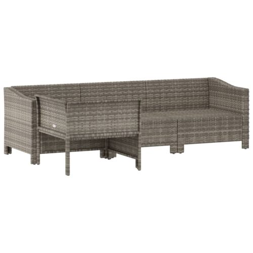 4-Piece Garden Lounge Set with Cushions Grey Poly Rattan Wicker Outdoor Patio Furniture - Image 3