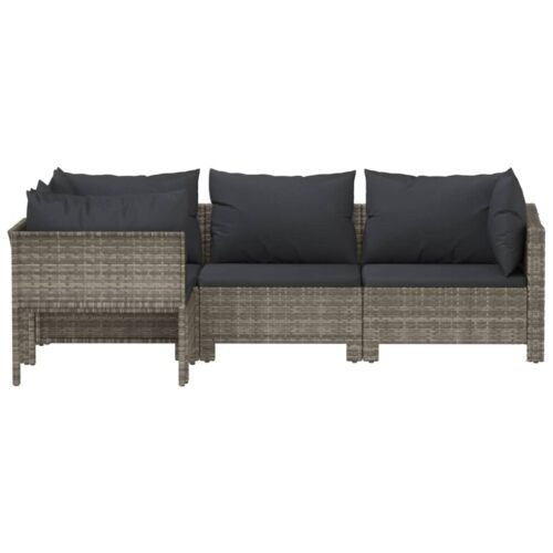4-Piece Garden Lounge Set with Cushions Grey Poly Rattan Wicker Outdoor Patio Furniture - Image 4