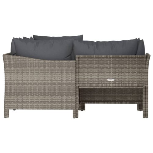 4-Piece Garden Lounge Set with Cushions Grey Poly Rattan Wicker Outdoor Patio Furniture - Image 5