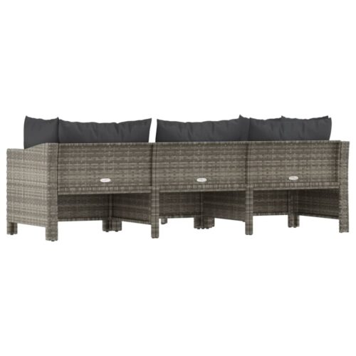 4-Piece Garden Lounge Set with Cushions Grey Poly Rattan Wicker Outdoor Patio Furniture - Image 6